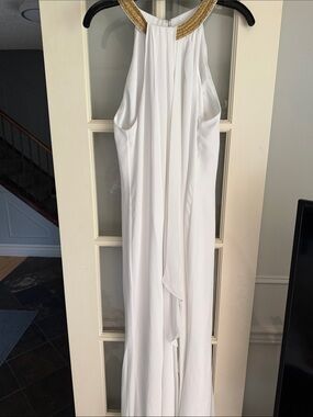 Calvin Klein White Maxi Dress with Gold Neckline